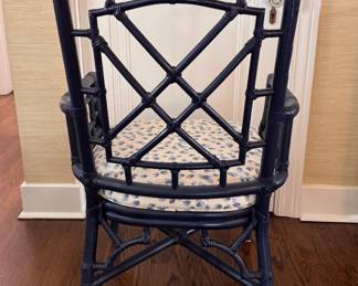 Set of 6 Palm Beach Regency Sourced Chinese Chippendale Dining Chairs. Two Arm Chairs & 4 Side Chairs with Custom Ballard Designs Cushions. Each Measures 38" H x 20 1/2" W x 19" D. Photo 3 of 6.