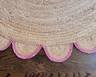 Natural Fiber Woven Rug with Scallop Trim & Pink Edge. Great for Layering! Measures 60" D. Photo 2 of 2.