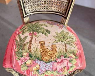 Hollywood Regency Cane Back Chair Upholstered in Pat Freund Design for P/Kauffman Fabric. Photo 2 of 4.