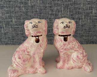 Pair of Modern Pink Reproduction Staffordshire Dogs. Each Measures 6"H x 4 1/2" D. Photo 1 of 3.