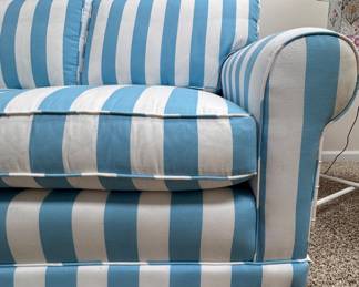 Apartment Sofa Upholstered in Surf Stripe, Lilly Pulitzer II Collection for Lee Jofa. Measures 60" W x 36" D x 18.5" Seat Height. Photo 2 of 2.