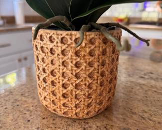 Faux Orchid in Faux Cane Cachepot. Photo 2 of 2.