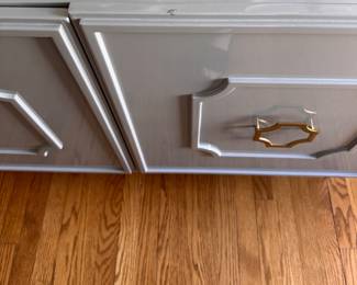 Hollywood Regency Sideboard in Light Grey Lacquer Finish. Measures 72' W x 18" D x 32"H. Photo 2 of 3.
