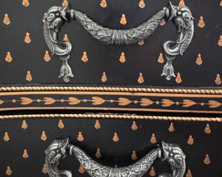 Chelsea House Serpentine Front Black Lacquered Chest of Drawers. Measures 36.5" W x 21.25" D x 32" H. Photo 3 of 8.