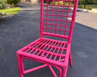 Set of 4 Palm Beach Regency Sourced Bamboo Chairs Painted Hot Pink. Coordinating GameTable (Not Pictured) Available Too. Photo 1 of 5.