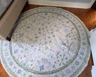 Oushak Inspired Round Washable Area Rug. Measures 5' D.