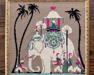 Framed Needlepoint Elephant. Measures 16" x 16".