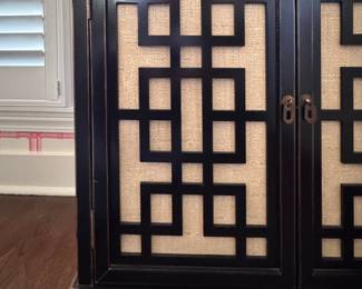 Bungalow 5 Pagoda Etagere with Removable Grass Cloth Lining. Has Removable Top. Measures 34" W x 17" D At Widest x 85" H OR, 74" H without Top. Top Measures 21" W x 11" D x 13" H And Can Be Used As A Wall Mounted Shelf. Photo 4 of 7.