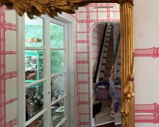 Honquest Old Gold Leaf Beveled Mirror with Bow Top. Measures 26" W x 42" H. Photo 3 of 5.