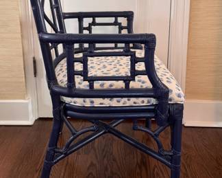 Set of 6 Palm Beach Regency Sourced Chinese Chippendale Dining Chairs. Two Arm Chairs & 4 Side Chairs with Custom Ballard Designs Cushions. Each Measures 38" H x 20 1/2" W x 19" D. Photo 2 of 6.
