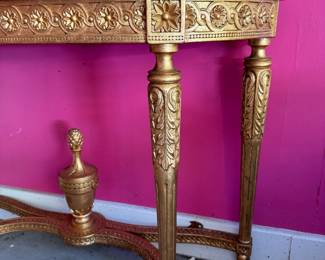 French Neoclassical Style Demilune Console Table Centered by Urn Finial. Photo 3 of 5.