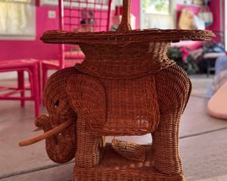Vintage Wicker Elephant Floor Lamp From The Private Collection of Amanda Lindroth (Retail Store). Measures 16" W x 23" D x 57" H. Needs Repair. Ask Us For Resources. Photo 3 of 4.