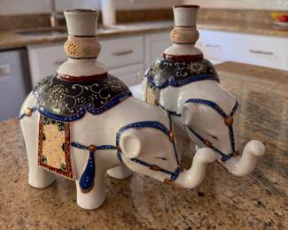 Pair of Elephant Candleholders. Each Measures 8"L x 8" H.