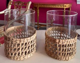 Pair of Rattan Wrapped Hurricanes.