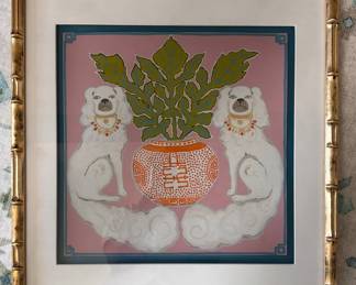Paige Gemmel "White Dogs on Pink," Measures 17" x 17" Overall. Photo 1 of 2.