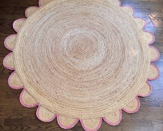 Natural Fiber Woven Rug with Scallop Trim & Pink Edge. Great for Layering! Measures 60" D. Photo 1 of 2.