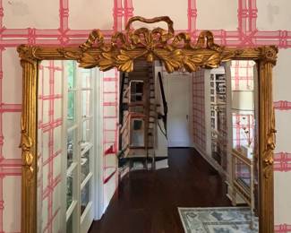 Honquest Old Gold Leaf Beveled Mirror with Bow Top. Measures 26" W x 42" H. Photo 2 of 5.