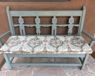 Vintage painted Yei bench with cushion