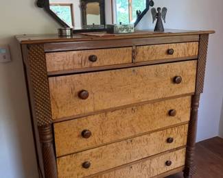 Antique American Empire birds eye maple and cherry dresser 