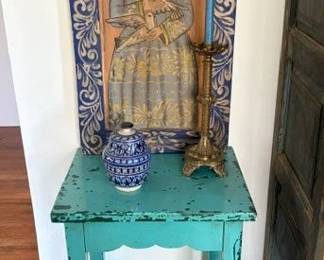 Gabriel retablo, rustic turquoise side table
