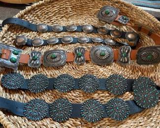 Vintage sterling and turquoise concho belts, all approx 39"