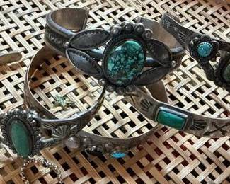 Fred Harvey sterling and turquoise bracelets