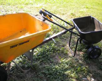 Wheelbarrow and lawn spreader