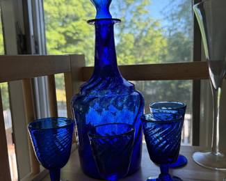 Sunroom-cobalt blue decanter set
