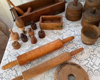 Sunroom- rolling pins, mini butter prints, wooden egg, butter mold