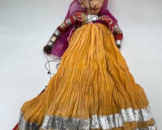 Vintage Rajasthani Kathputli Wooden Head And Cloth Woman Marionette Puppet