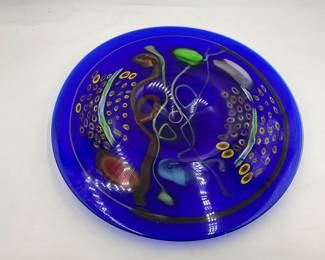 Art Glass Bowl Dish Centerpiece SDS Seaport Group American Design• Pattern: Abstract of Garden Images