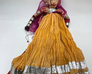 Vintage Rajasthani Kathputli Wooden Head And Cloth Woman Marionette Puppet