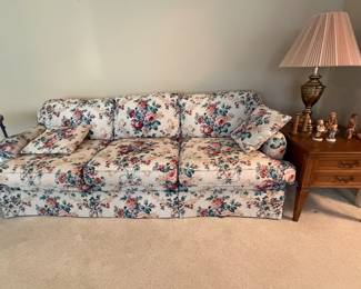 Sofa and end tables, lamp and hummers