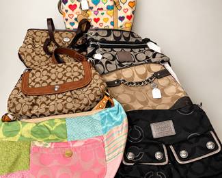 Purses: Coach Dooney and Bourke Dana Bachman Kate Spade Anne Kline Kenneth Cole Betsy Johnson Thirty-One B-Makowski Paris Hilton Pink Moon Tommy Hilfiger Bisou Bisou Villager by Liz Claiborne LuLaRoe Limited edition Ed Hardy Marlo Bags hmmm no Charming Charlie Old Navy Far-Nine Nick & Nora radio bags