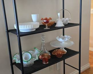Fenton and Carnival Glass and Black Shelf