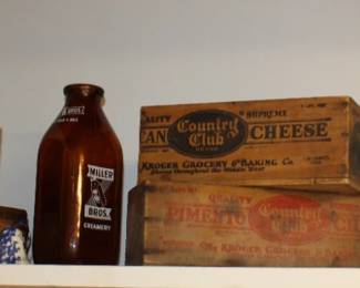 Wood Cheese Boxes, Vintage Milk Bottles
