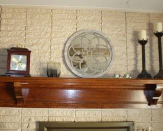 Mantle, Round Mirror, Clock and Candle Holders