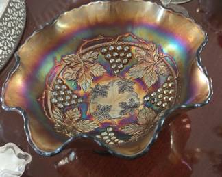 Grape Pattern Carnival Glass Dish