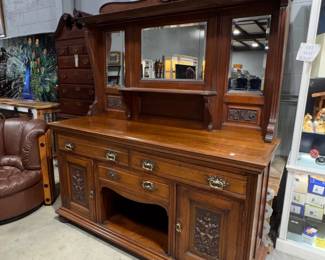 ANTIQUE WALNUT SIDEBOARD WITH CARVED PANELS