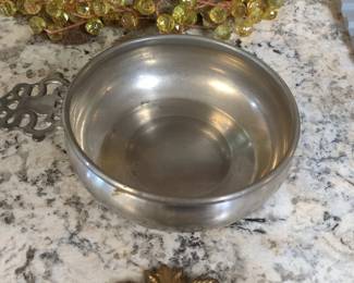 Pewter Porringer with Ornate Handle