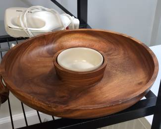 Acacia Wood Chip and Dip Platter with Ceramic Bowl