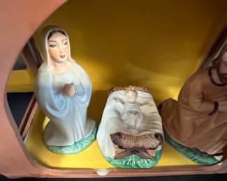 Vintage Ceramic Nativity Scene Set with Stable and 17 Figures