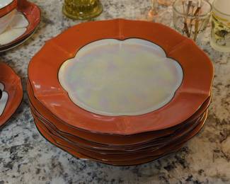 Victoria China Czechoslovakia Orange Lusterware Tea Set