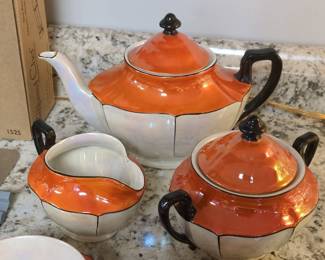 Victoria China Czechoslovakia Orange Lusterware Tea Set