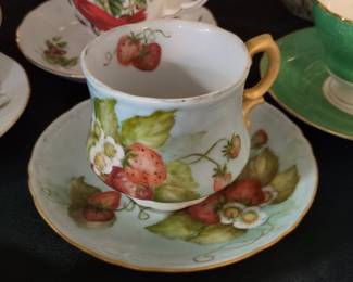 Hand-Painted Strawberry Teacup and Saucer by Marg L. Paypers