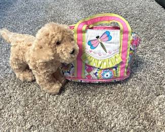 Plush Dog Toy with Embroidered Dragonfly Tote Bag