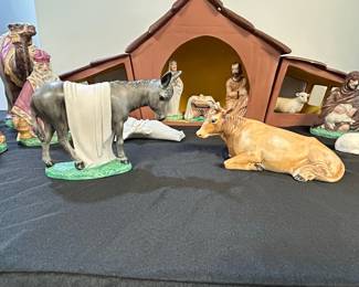 Vintage Ceramic Nativity Scene Set with Stable and 17 Figures