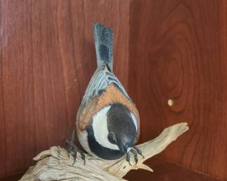 Chestnut-backed Chickadee Hand-Carved Wooden Bird Figurine