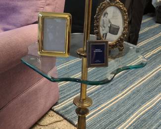 Vintage Brass Floor Lamp with Glass Tray and Shade