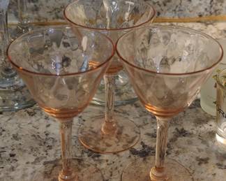 Pink Depression Glass Diamond Optic Champagne Coupes